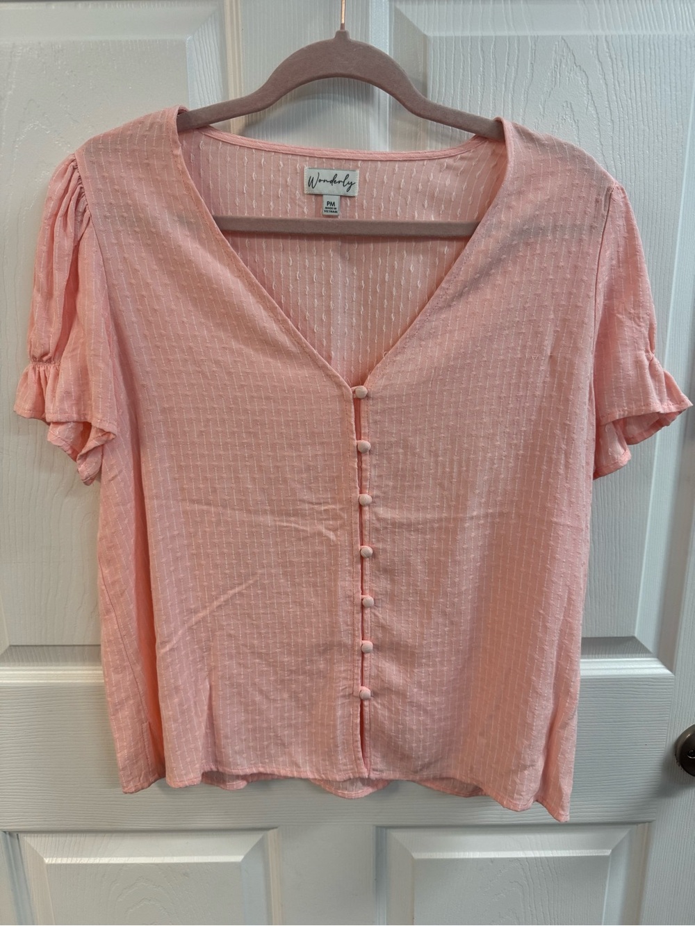 Wonderly Soft Pink Button-Front V-Neck Blouse